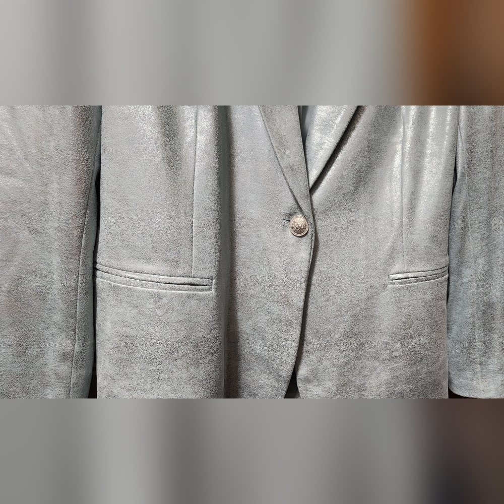 Insight NY blazer jacket metallic silver on sueded green fabric sz: 12 - Picture 4 of 11